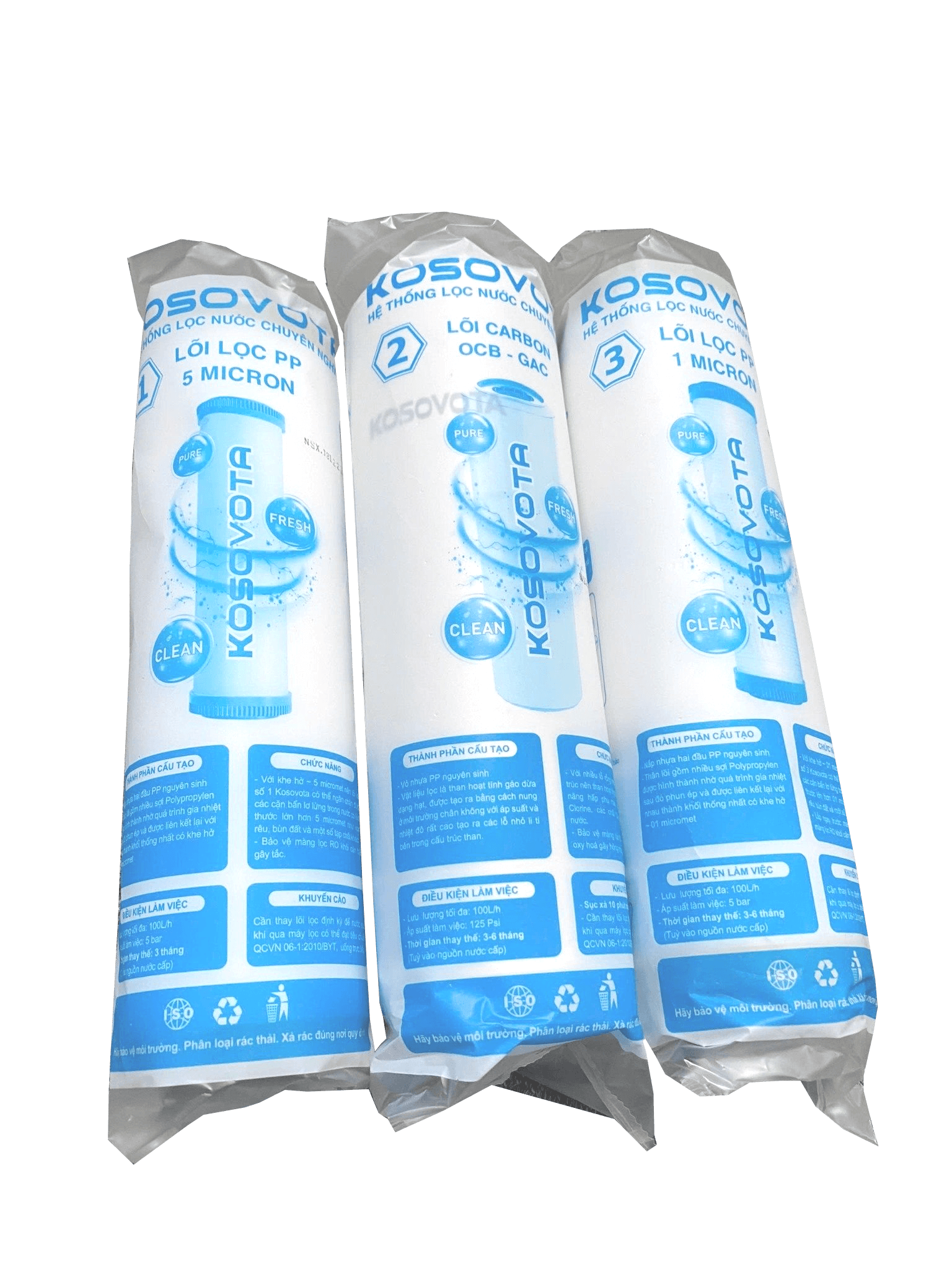 Bộ 3 Lõi lọc nước 123 Kosovota 10" cho máy gia đình